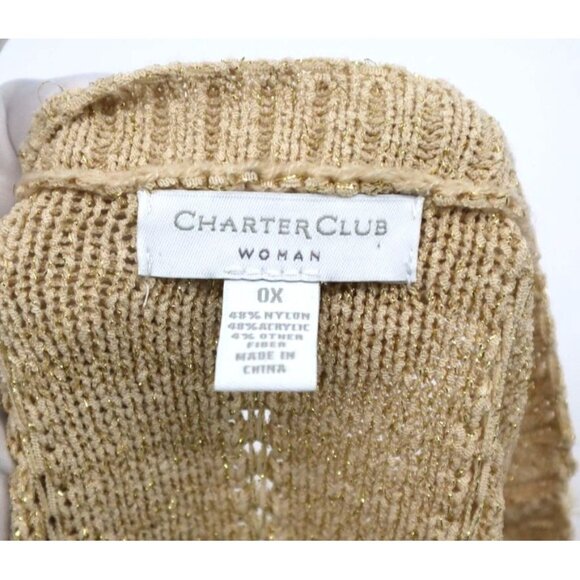 Charter Club Womens Gold Shimmer Cardigan Ethereal Twee Beige Normcore Pockets - Picture 2 of 10